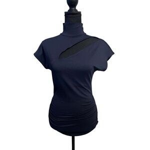 Susana monaco Asymmetrical navy Sleeveless Top key hole workattire professional